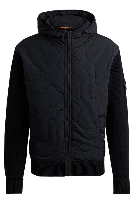 Relaxed-fit padded jacket in mixed materials, Black