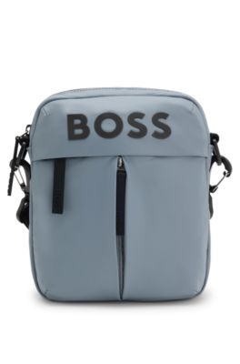 Faux-leather reporter bag with tonal logo, Dark Grey