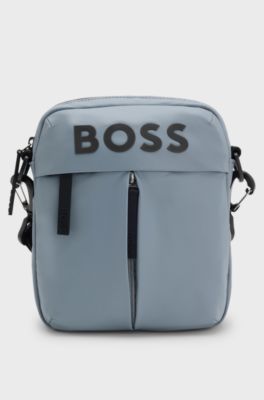 Faux-leather reporter bag with tonal logo, Dark Grey