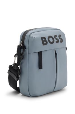 Faux-leather reporter bag with tonal logo, Dark Grey