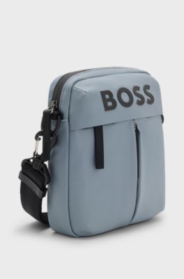 Faux-leather reporter bag with tonal logo, Dark Grey