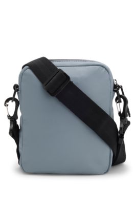 Faux-leather reporter bag with tonal logo, Dark Grey