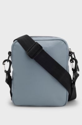 Faux-leather reporter bag with tonal logo, Dark Grey