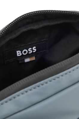 Faux-leather reporter bag with tonal logo, Dark Grey