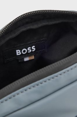 Faux-leather reporter bag with tonal logo, Dark Grey