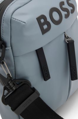 Faux-leather reporter bag with tonal logo, Dark Grey