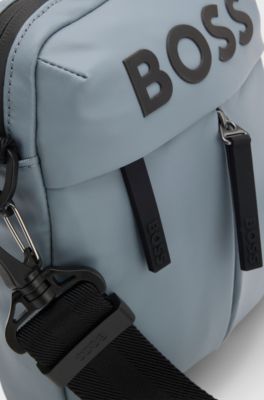 Faux-leather reporter bag with tonal logo, Dark Grey