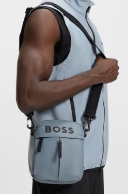 Faux-leather reporter bag with tonal logo, Dark Grey