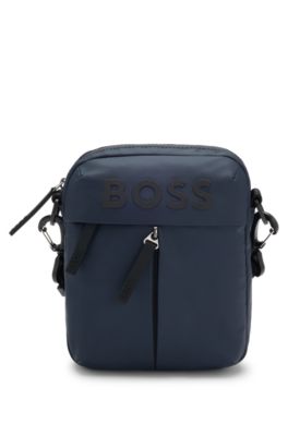 Faux-leather reporter bag with tonal logo, Dark Blue