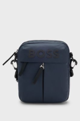 Faux-leather reporter bag with tonal logo, Dark Blue