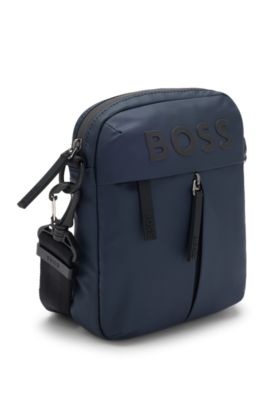 Faux-leather reporter bag with tonal logo, Dark Blue