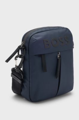 Faux-leather reporter bag with tonal logo, Dark Blue