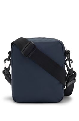 Faux-leather reporter bag with tonal logo, Dark Blue