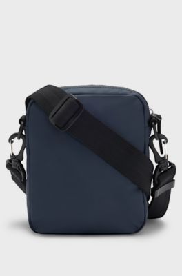 Faux-leather reporter bag with tonal logo, Dark Blue