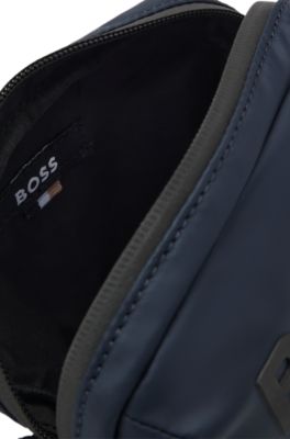 Faux-leather reporter bag with tonal logo, Dark Blue