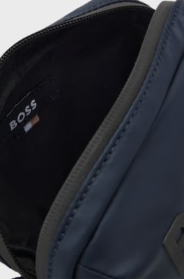 Faux-leather reporter bag with tonal logo, Dark Blue