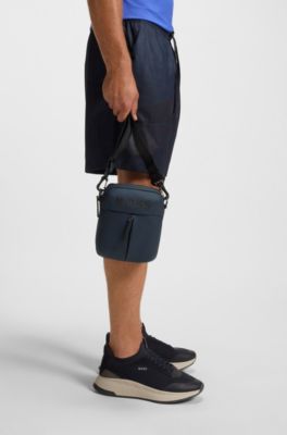 Faux-leather reporter bag with tonal logo, Dark Blue