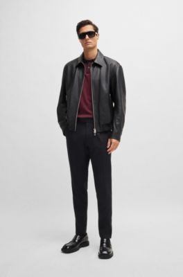 BOSS - Regular-fit jacket in soft leather with stand collar