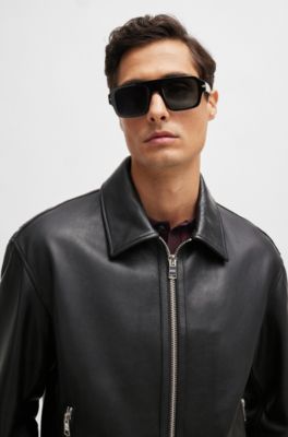 BOSS - Regular-fit jacket in soft leather with stand collar