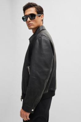 BOSS - Regular-fit jacket in soft leather with stand collar