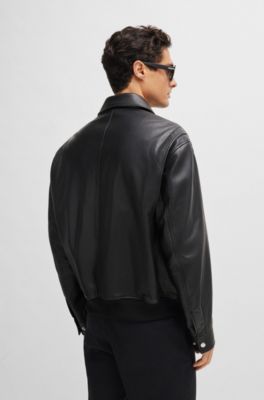 BOSS - Regular-fit jacket in soft leather with stand collar