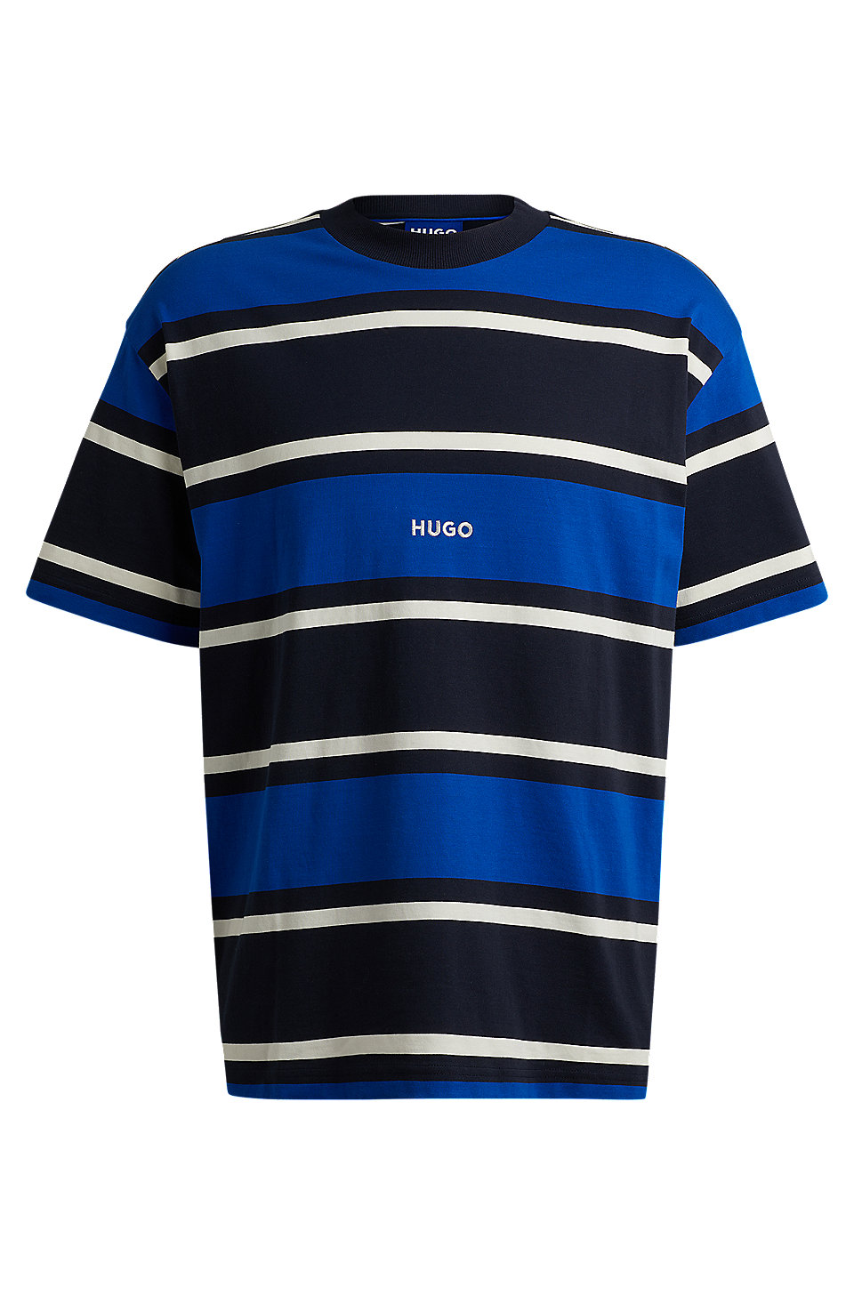 HUGO - Striped T-shirt in cotton jersey with embroidered logo