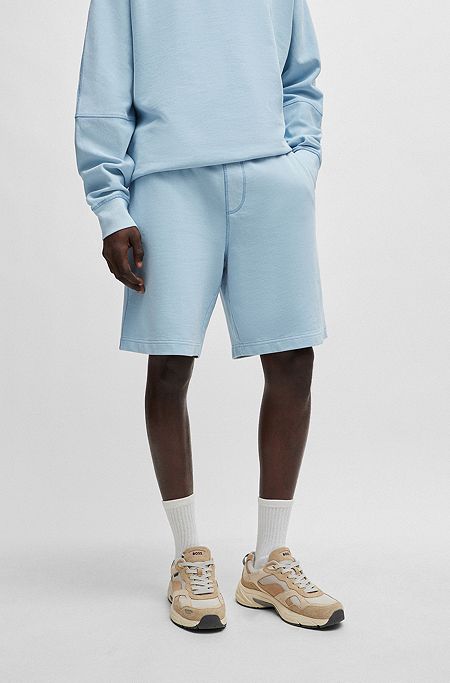 Regular-fit shorts in French terry cotton, Light Blue