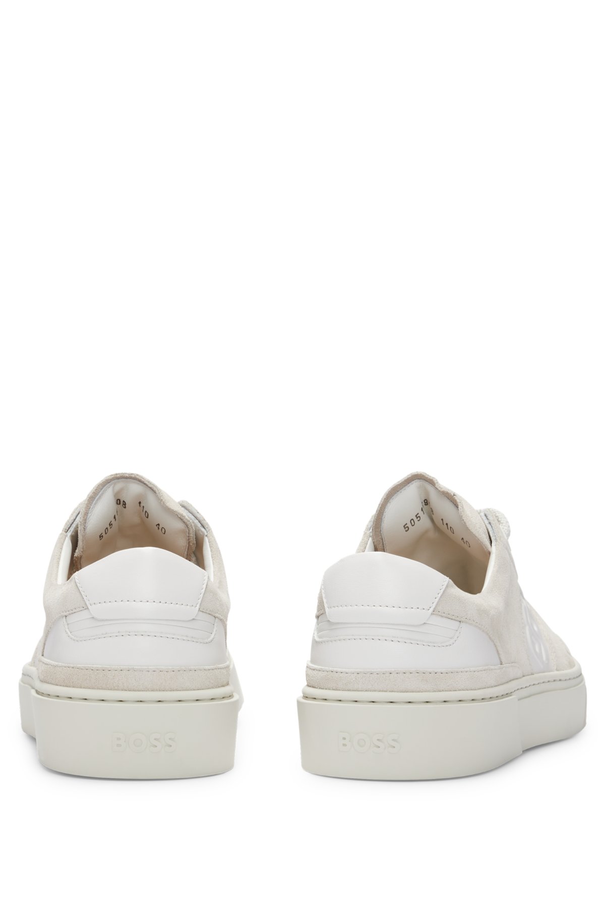 Leather lace-up trainers with suede trims, Natural