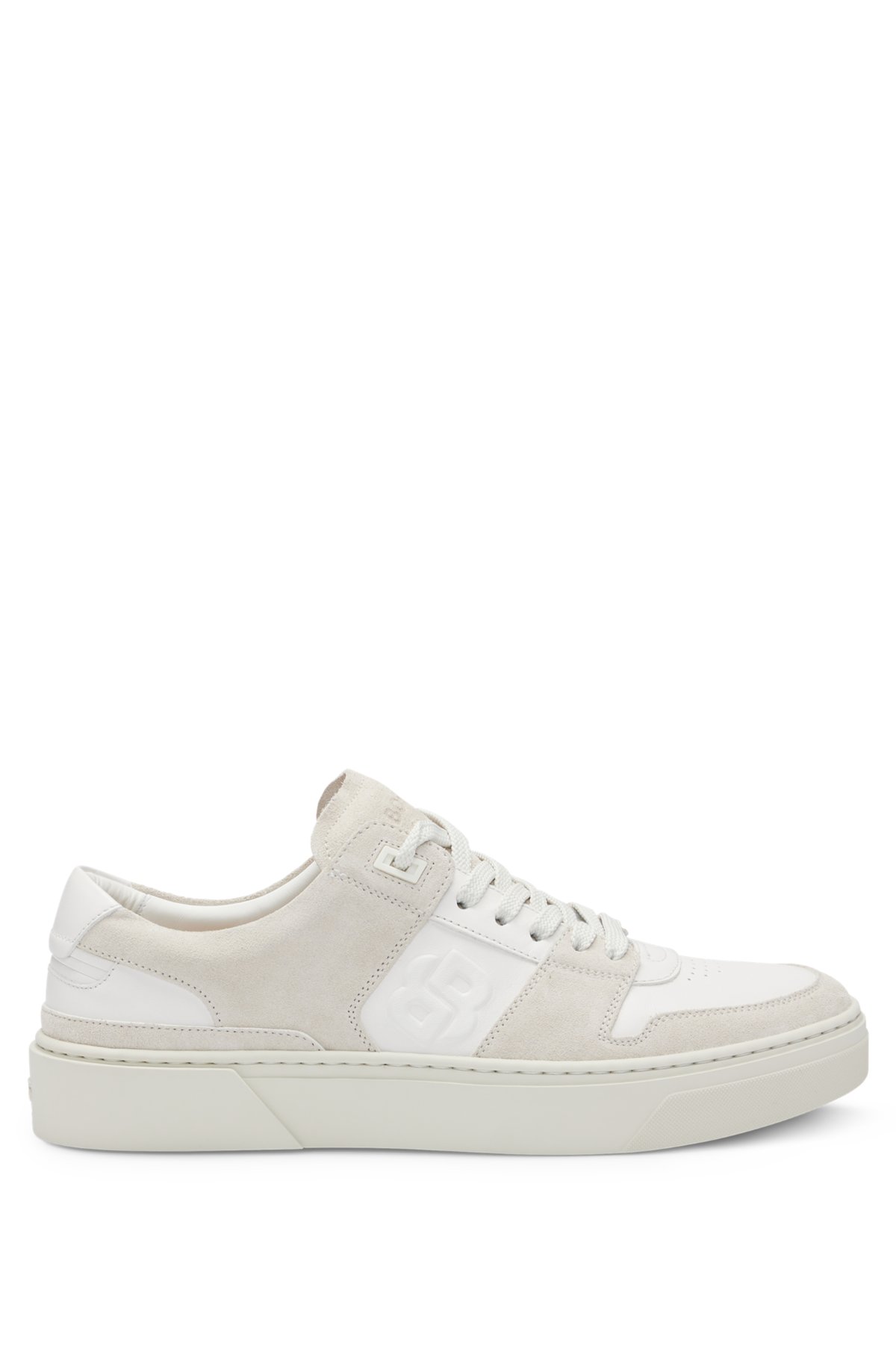Leather lace-up trainers with suede trims, Natural
