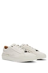 Suede low-top trainers with branded lace loop, Natural