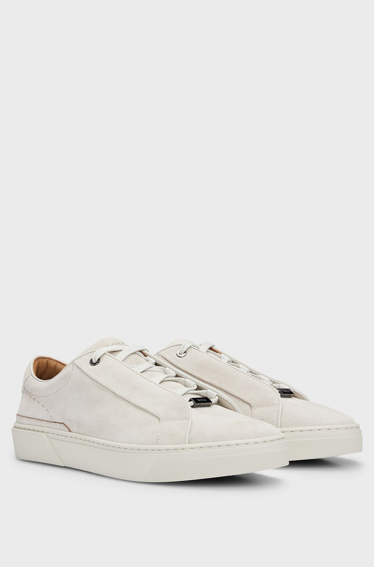 Gary suede low-top trainers with branded lace loop, Natural