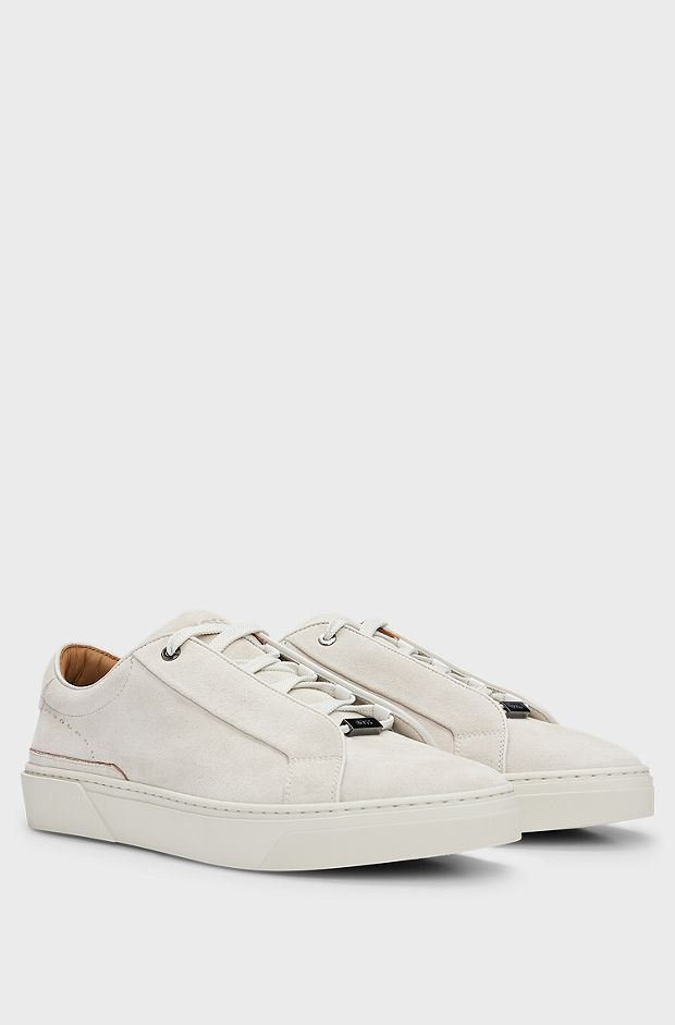 Gary suede low-top trainers with branded lace loop, Natural