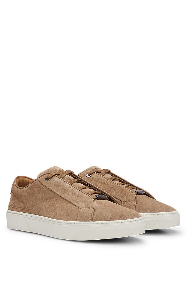 Gary suede low-top trainers with branded lace loop, Beige