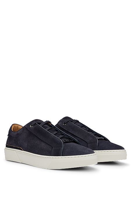 Suede low-top trainers with branded lace loop, Dark Blue