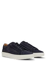 Gary suede low-top trainers with branded lace loop, Dark Blue