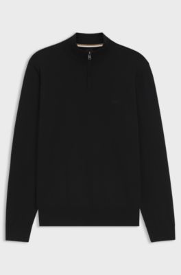 Zip-neck knitted sweater in cotton, Black