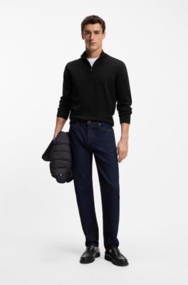 Pull &agrave; encolure zipp&eacute;e en maille de coton, Noir