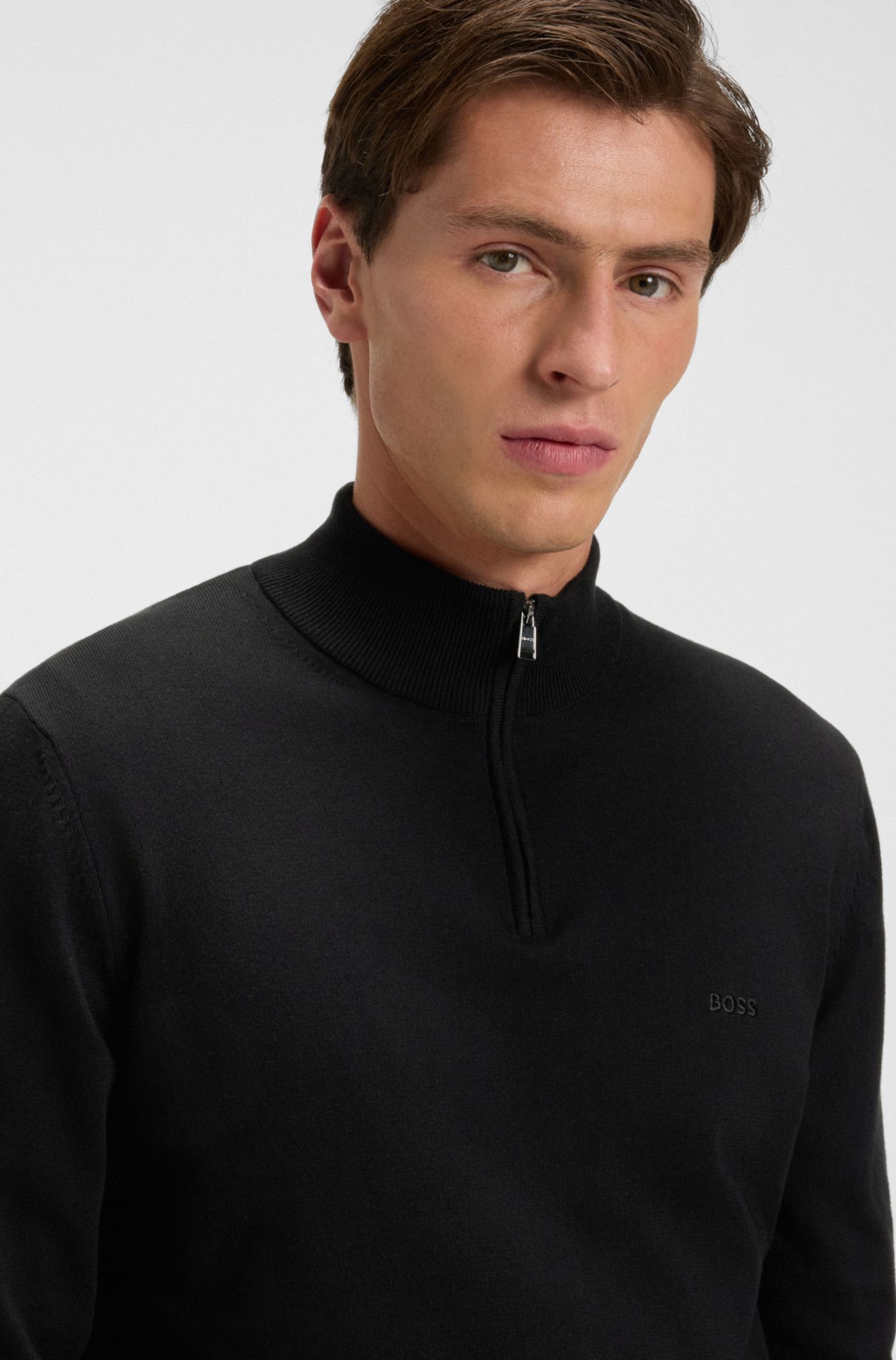 HUGO BOSS ジップネック ニットセーター HUGO - ジップネック ニットセーター ストライプディテール - ブルー