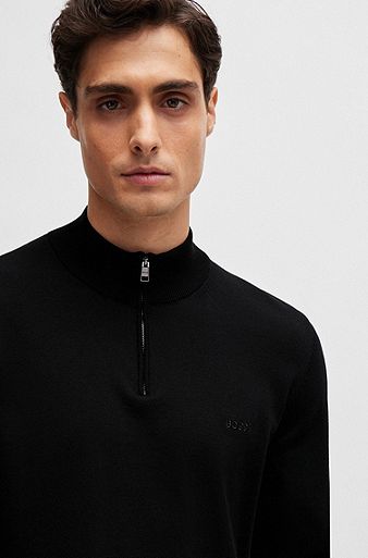 Selected Homme cotton quarter zip sweatshirt in black - BLACK