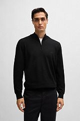Cotton zip-neck sweater with embroidered logo, Black