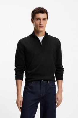 Zip-neck knitted sweater in cotton, Black