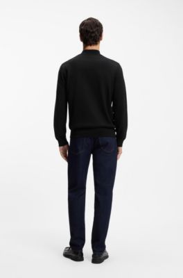 Zip-neck knitted sweater in cotton, Black
