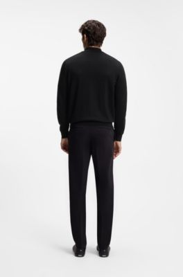 Zip-neck sweater in cotton with logo embroidery, Black