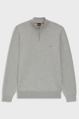 Pull &agrave; encolure zipp&eacute;e en maille de coton, Gris