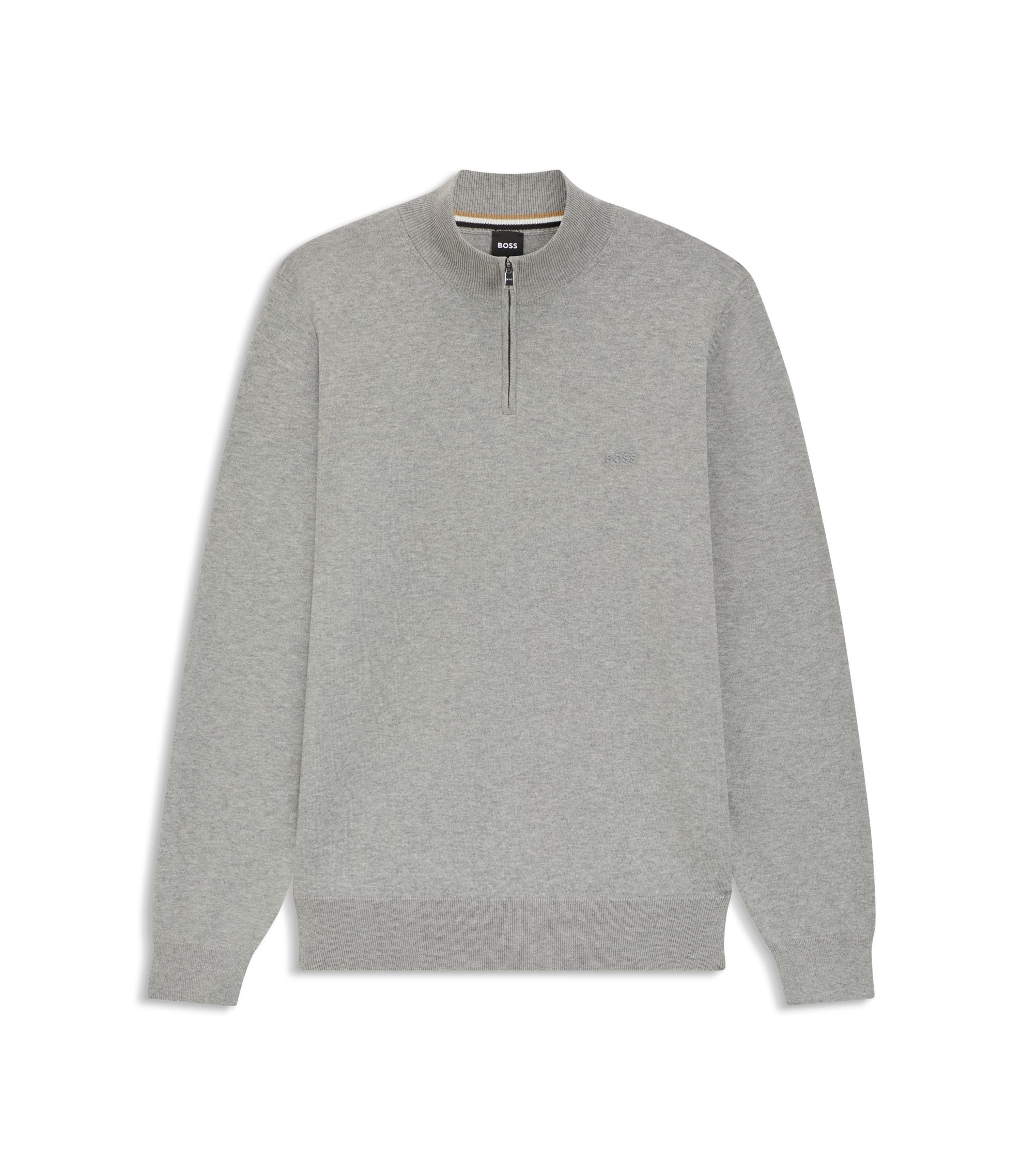 BOSS Knitted-cotton sweater with quarter zip Grey