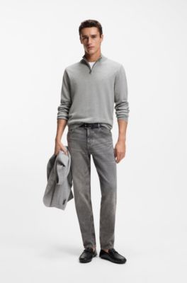 Zip-neck knitted sweater in cotton, Grey