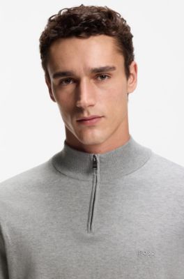 Pull &agrave; encolure zipp&eacute;e en maille de coton, Gris