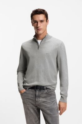 Pull &agrave; encolure zipp&eacute;e en maille de coton, Gris