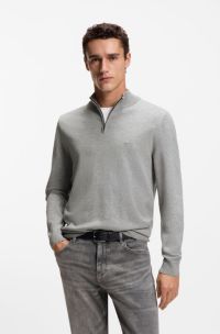 Zip-neck knitted sweater in cotton, Grey