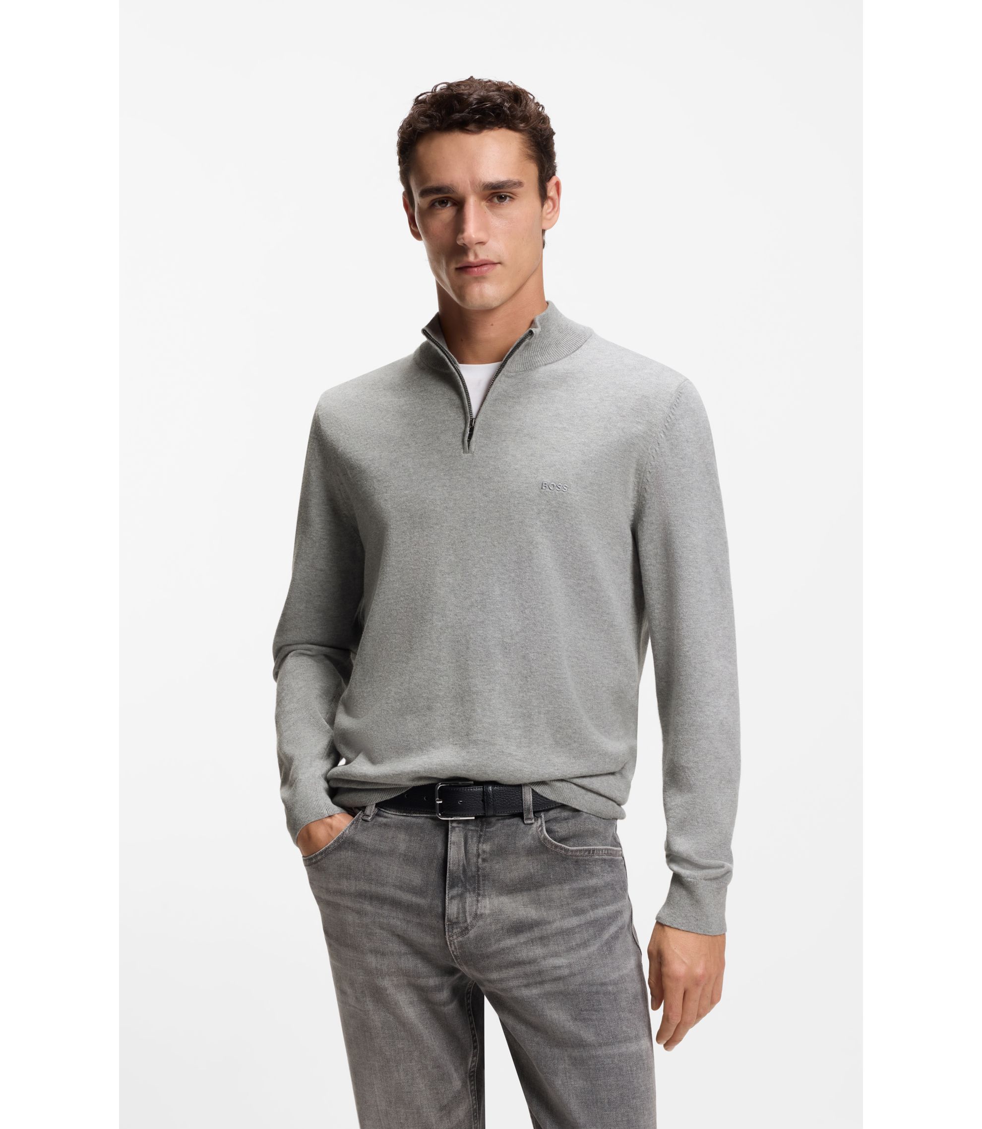 Strickpullover aus Baumwolle mit Reißverschluss am Kragen